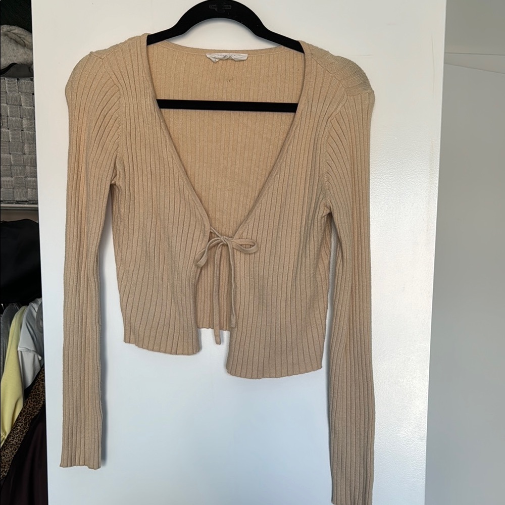 American Threads Ribbed Knit tie front Cardigan